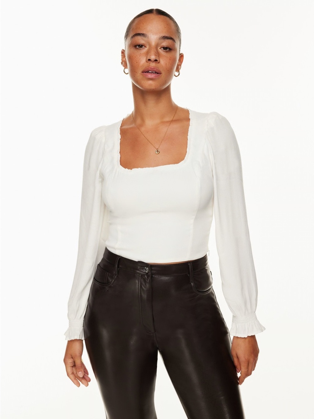 Aritzia Wilfred Cropped Ivory Blouse